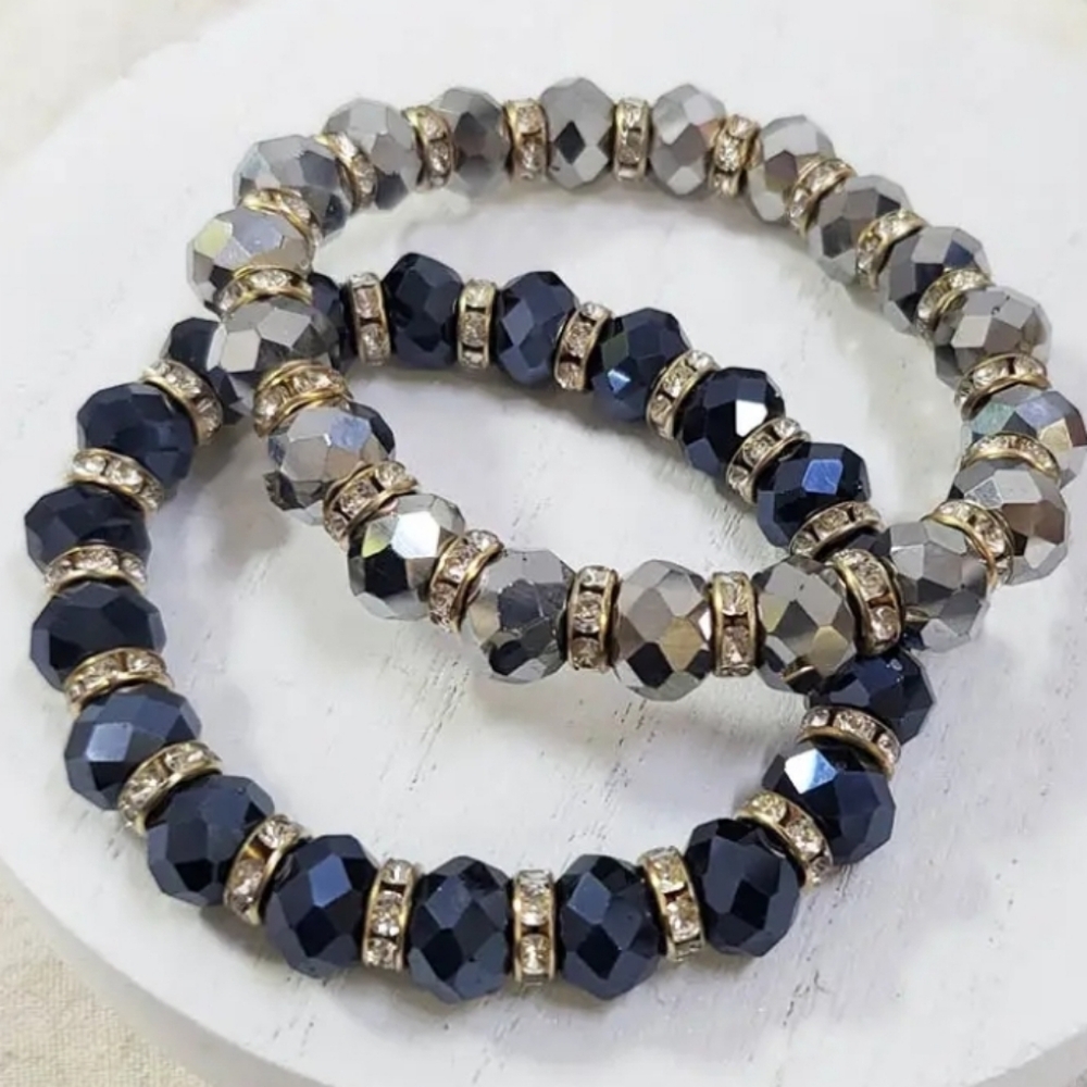 Glass Beads Stretch Bracelet set  of 2